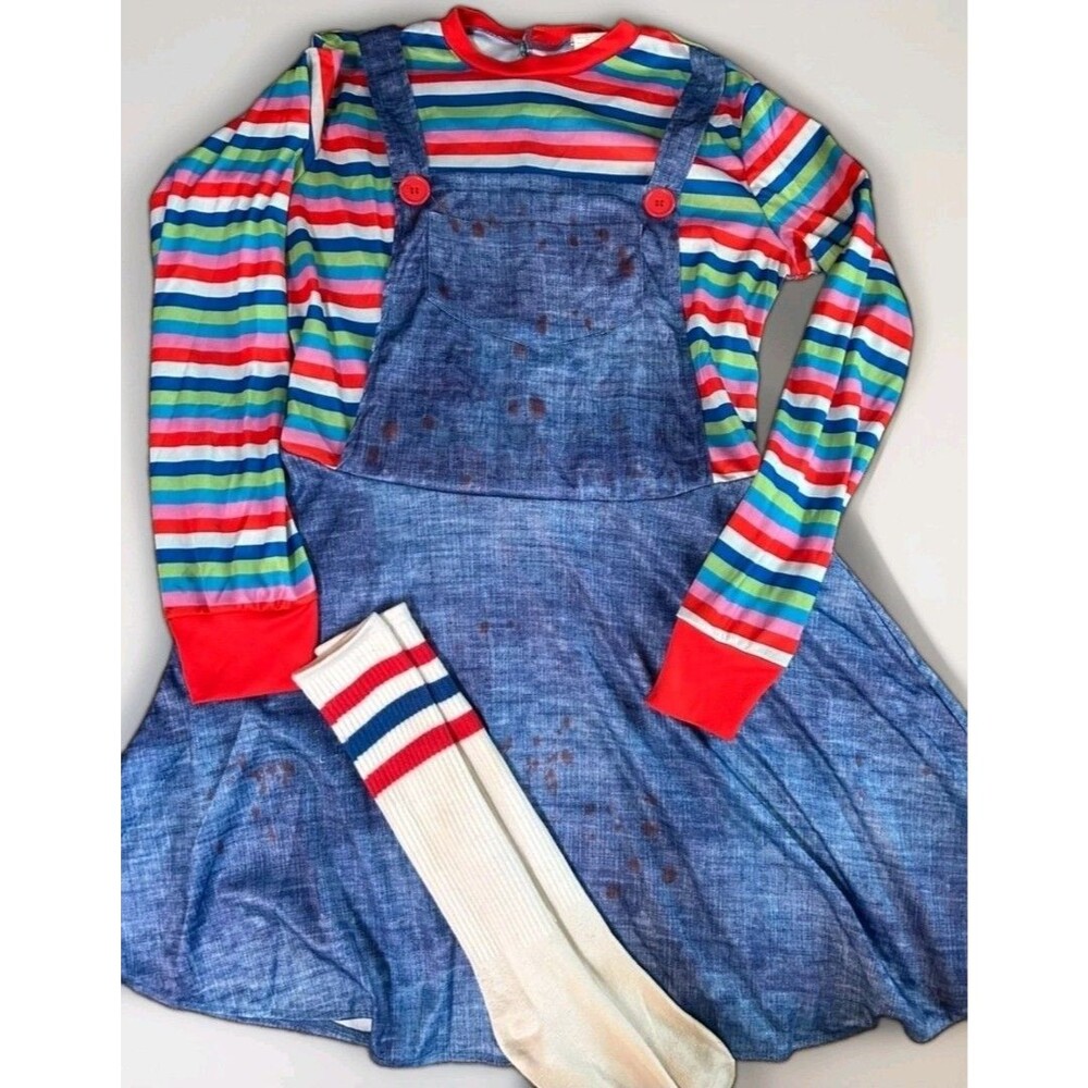 Girls Killer Doll Chucky Inspired Halloween Costume Dress Socks Medium 7/8 7 8